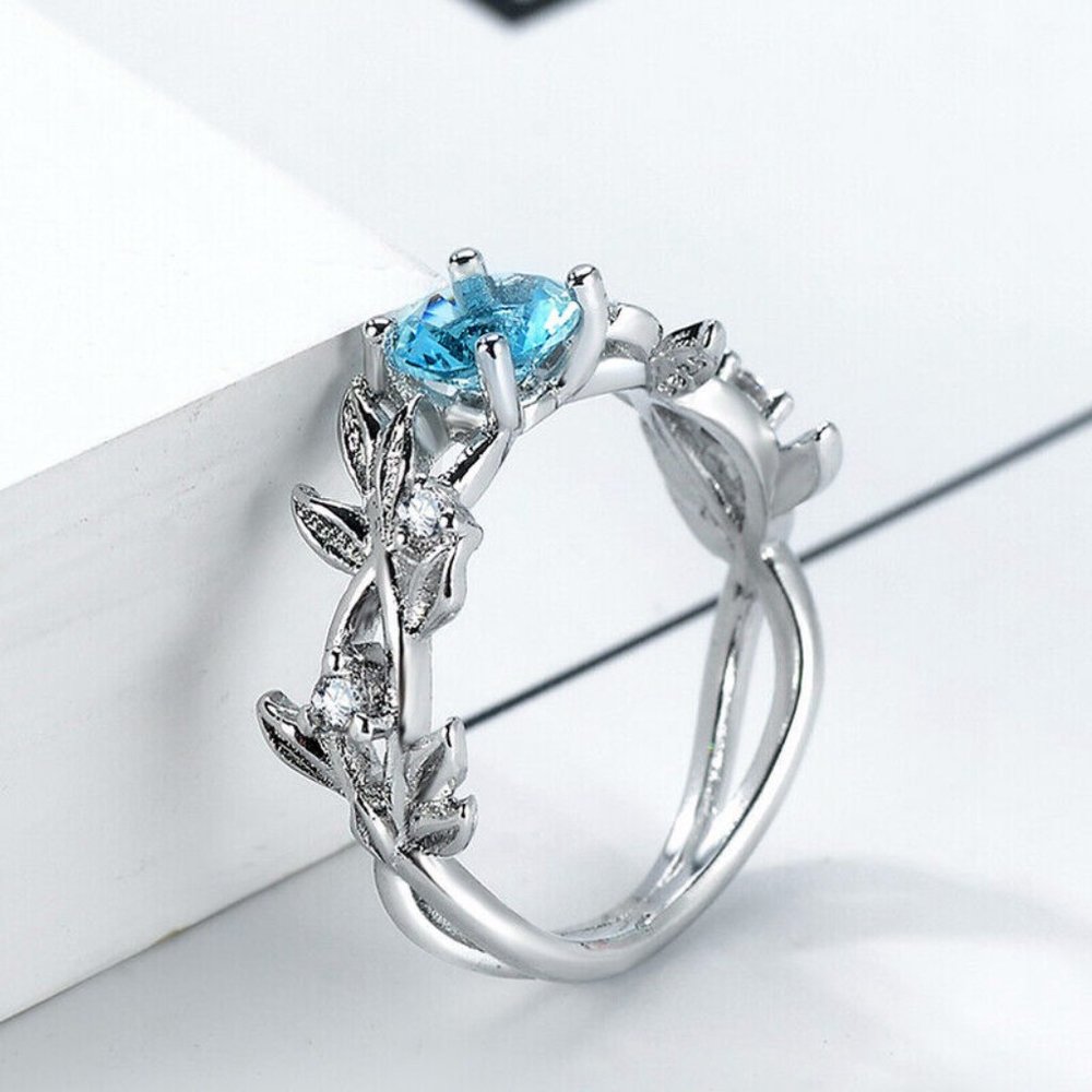 New 925 Silver Round Cut Aquamarine Ring - Picture 3 of 5